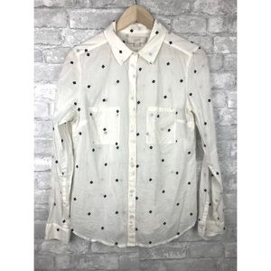 Loft | Sheer Blouse Floral Appliqué Detail